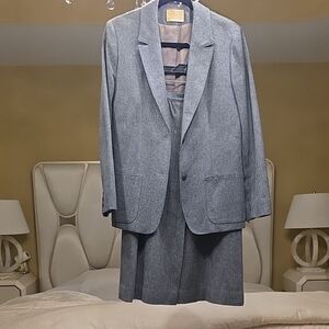 Pendleton Virgin Wool Vintage Women's Gray Blazer and Skirt Set USA Made